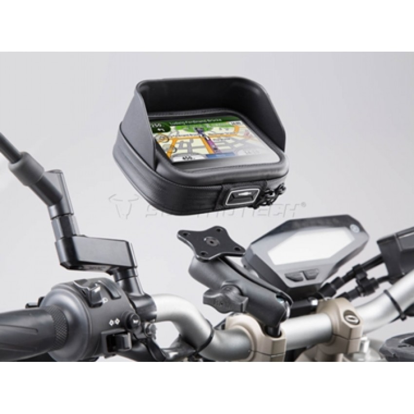 SW-MOTECH Universal GPS Mount Kit Navi Case Pro L - Универсальный чехол для смартфонов, навигаторов в комплекте с креплением на руль, зеркало