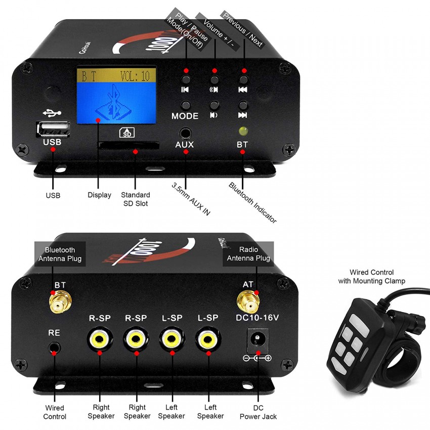 Aileap M1000X 4-канальная, аудиосистема, Bluetooth 5,0, AUX, MP3, USB, FM-радио, 5 дюймов