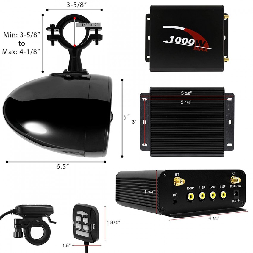 Aileap M1000X 4-канальная, аудиосистема, Bluetooth 5,0, AUX, MP3, USB, FM-радио, 5 дюймов